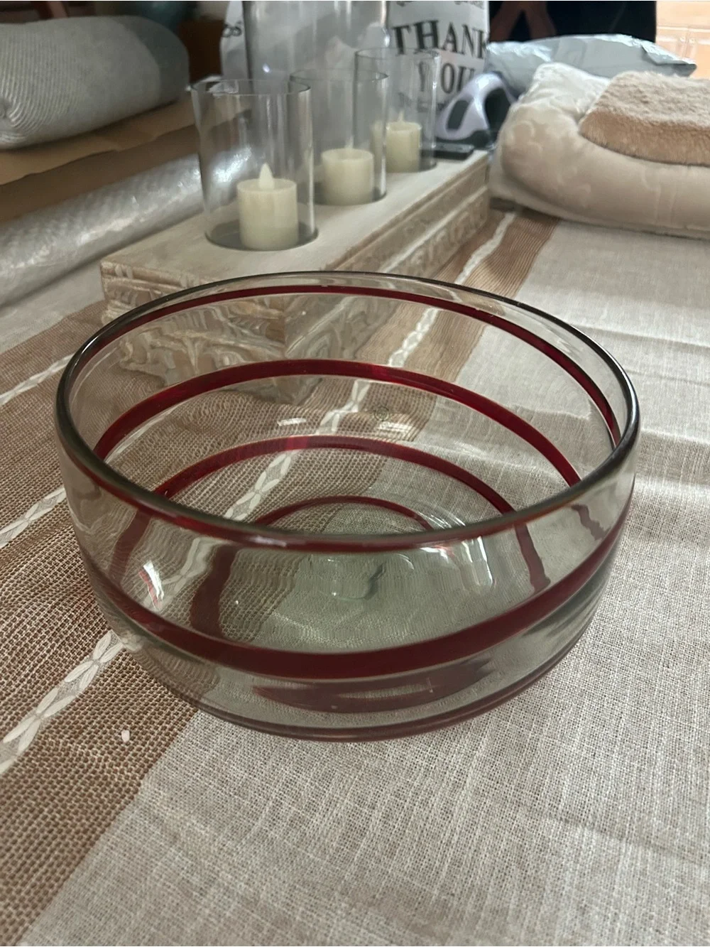 Pottery Barn Hand-Blown Red Swirl Accent Bowl NEW